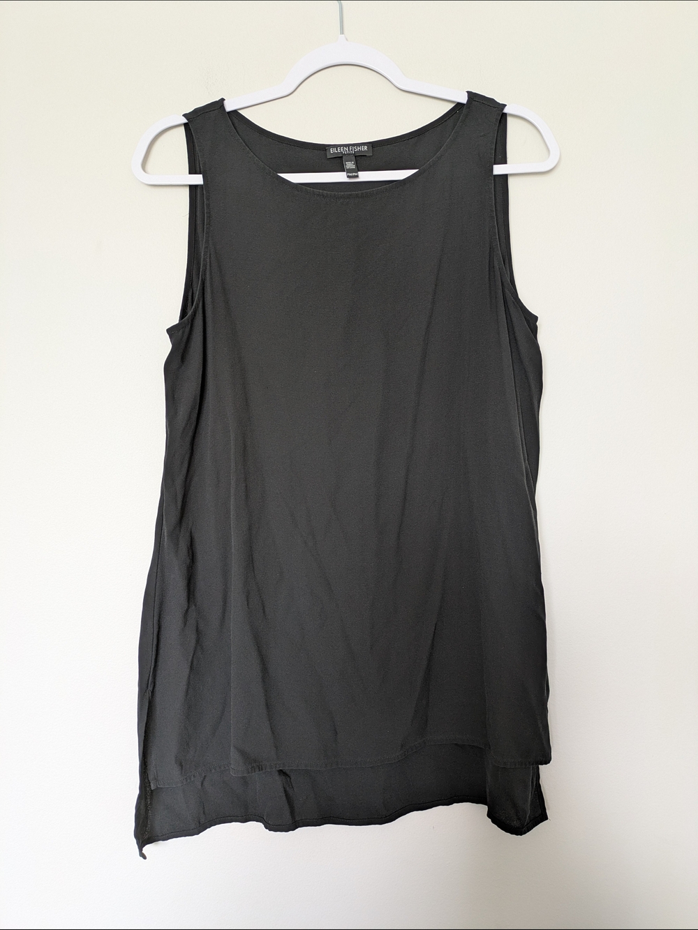 Eileen Fisher Black 100% Silk Black Tunic Tank Sz Petite Medium